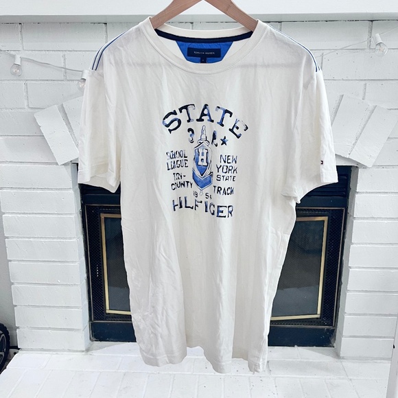 Tommy Hilfiger State Logo Print Short Sleeve White Tshirt - Picture 1 of 5